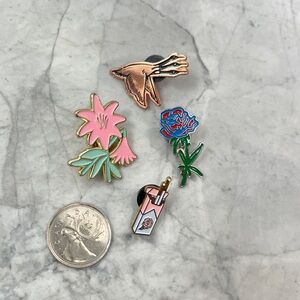 Enamel Pin Collection, Indie Artists, Flowers, Rose, Lapel Pin (set of 4)